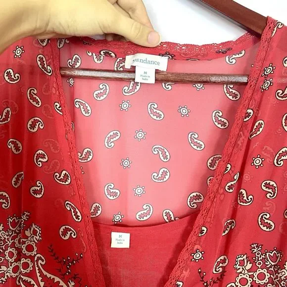 Sundance Briela Bandana Western Cowgirl Print Bohemian Midi Dress Red Sz Medium - Picture 3 of 13